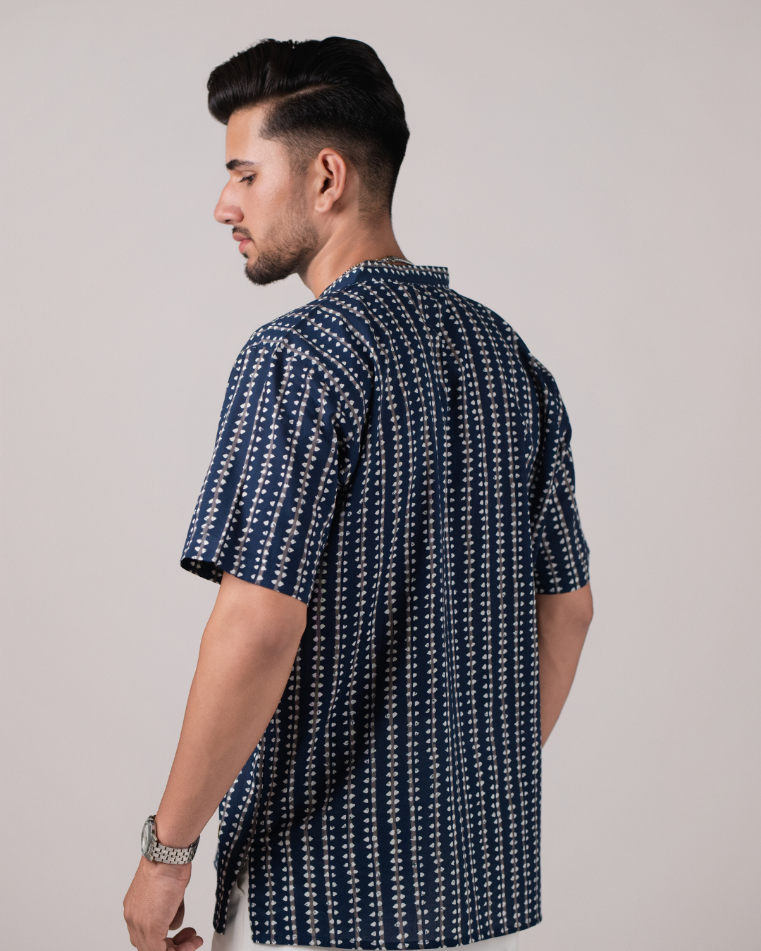 Deep Blue Stripes Batik Print Bushirt for Men